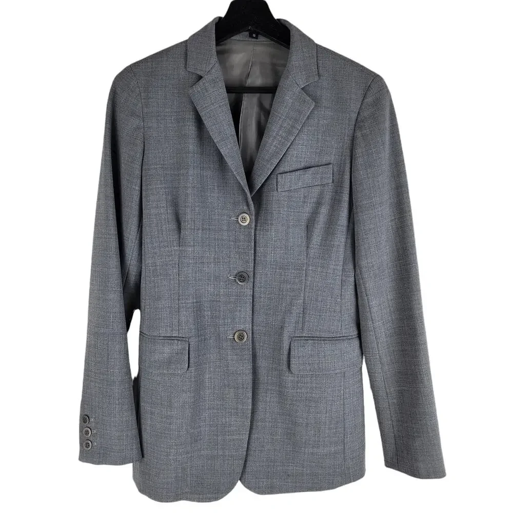Theory Wool Three Button Blazer Gray Lined Sealed Pockets Size S